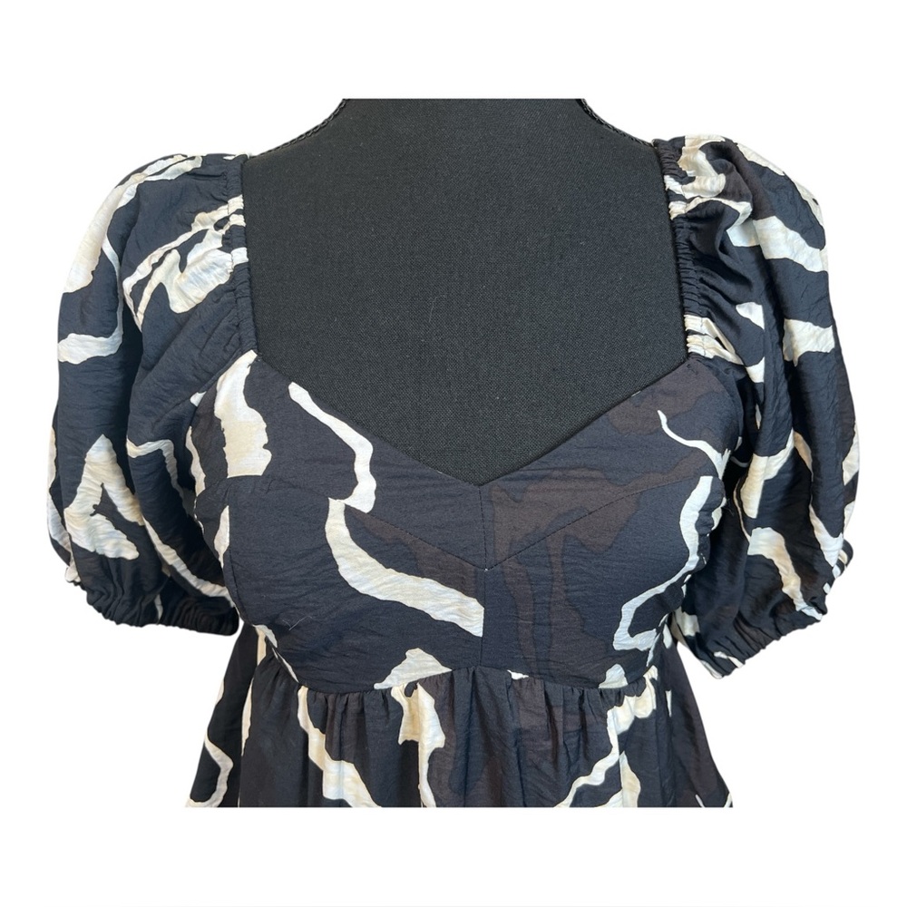 Nine West Women's Babydoll Black and White Short Balloon Sleeves Top, Size XS - Picture 3 of 11